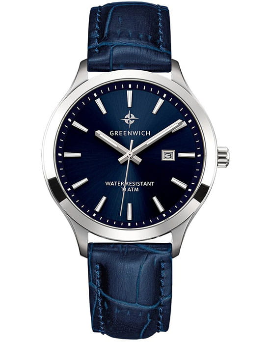 Greenwich Greenwich Helm GW 041.16.36  GW 041.16.36 кварцевые мужские часы синий циферблат, браслет кожаный — вид спереди